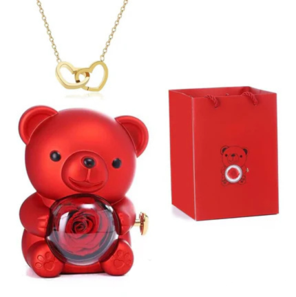 Pack Ours Rose Eternelle avec Collier